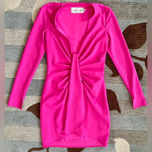 Katie May Next Round Plunge Neck Long Sleeve Mini Crepe Dress. - Picture 3 of 10